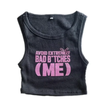 Project Caprii BAD B*TCHES WAFFLE CROP TOP